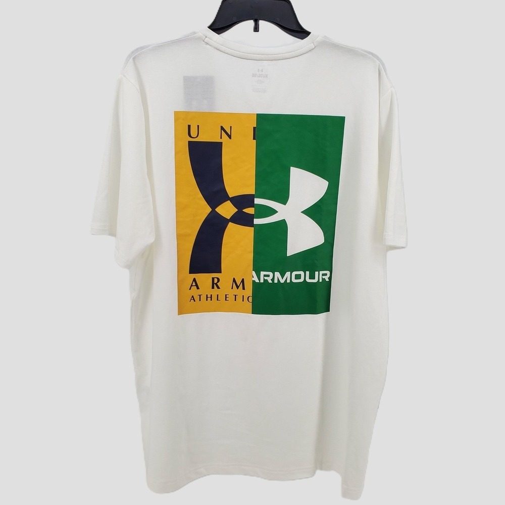 Under Armour Men XLarge Loose Fit Short Sleeve TShirt White Graphic Logo Stretch